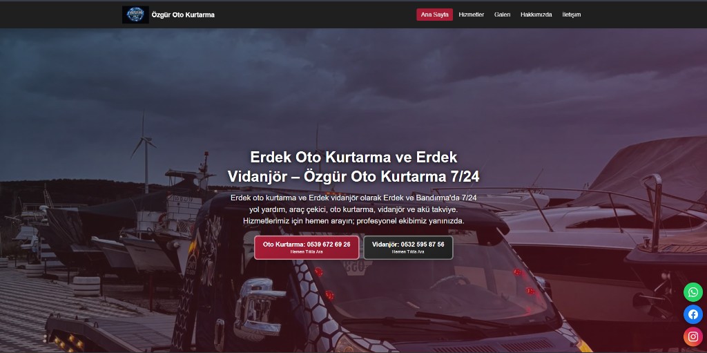 Erdek Oto Kurtarma Sitesi ekran görüntüsü